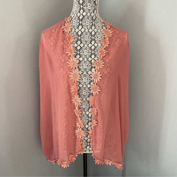 NASTY GAL Women's Flower Trimmed Sheer Kimono Swim Cover-Up│Size Small - Picture 8 of 10